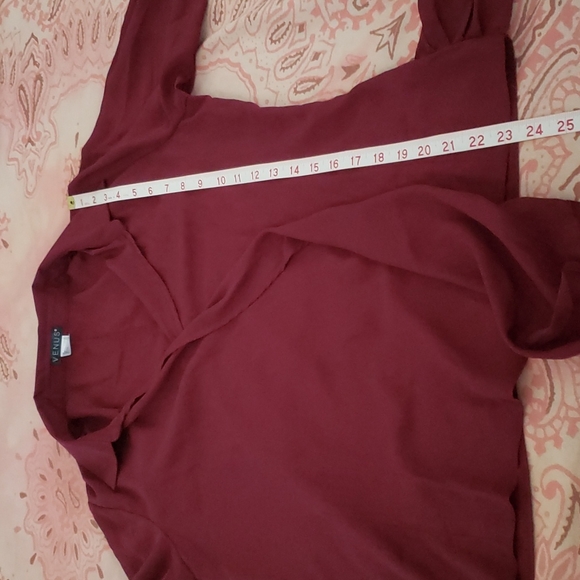 Venus Burgundy Cross Over Blouse wine Crimson Elegant Surplice Side Tie - Picture 11 of 14